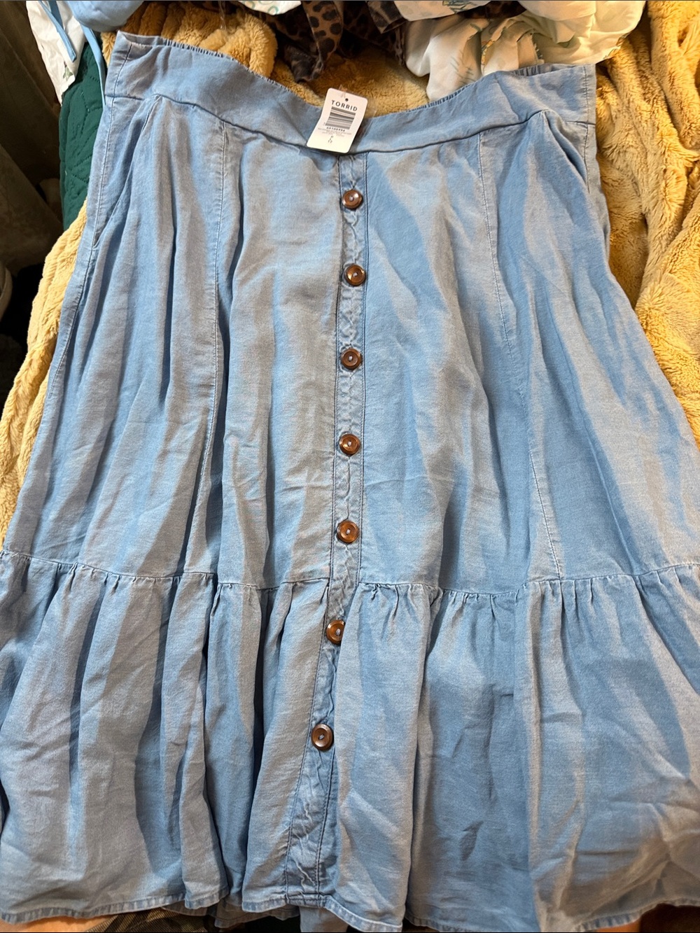 torrid Light Sky Blue Tiered Button-Front Midi Skirt